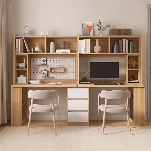 Bàn Học Đôi Thiết Kế Hiện Đại Kết Hợp Kệ Sách B-2886