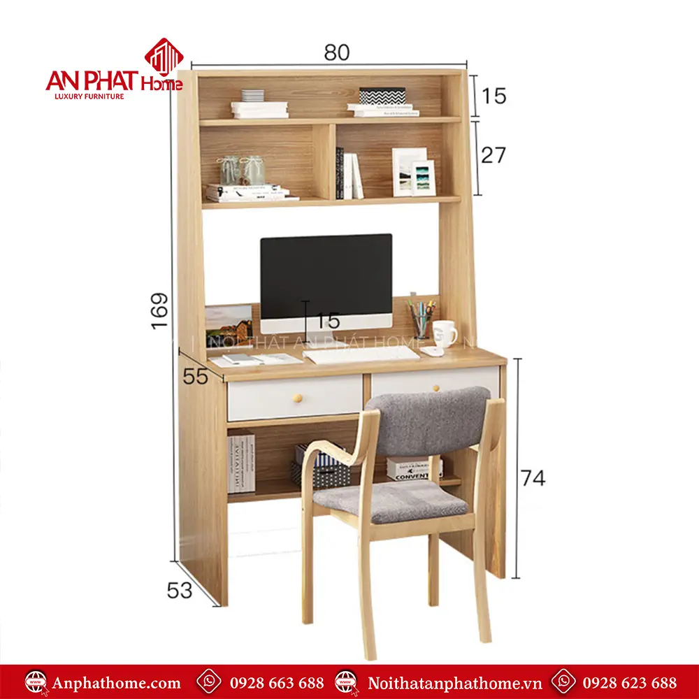 Bàn Học Liền Giá Sách Gỗ MDF B-2880 15 Bàn Học Liền Giá Sách Gỗ MDF B-2880