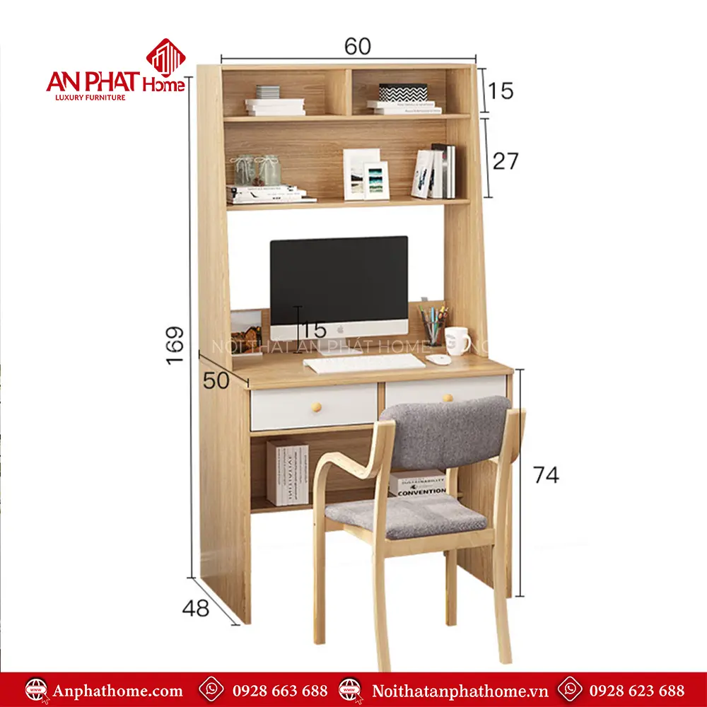 Bàn Học Liền Giá Sách Gỗ MDF B-2880 14 Bàn Học Liền Giá Sách Gỗ MDF B-2880