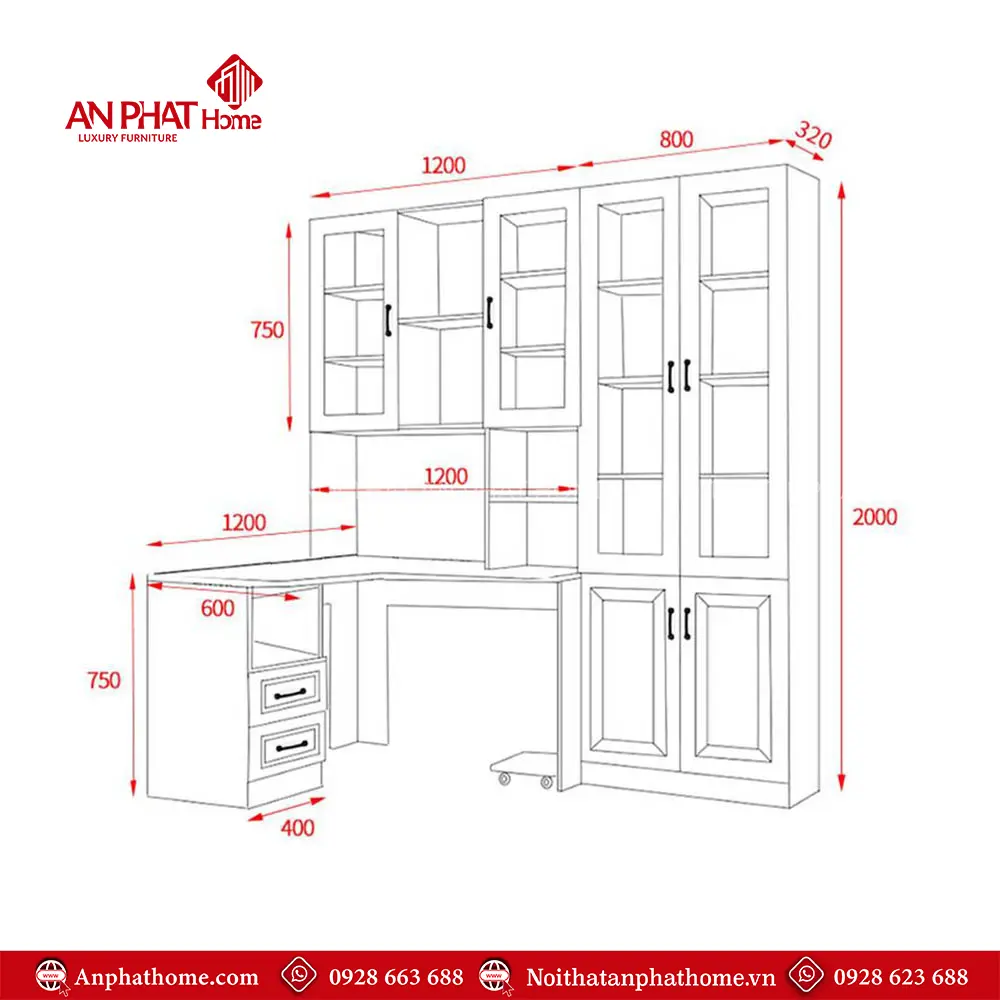 Bàn Làm Việc Kết Hợp Tủ Đa Năng B-2896 12 Bàn Làm Việc Kết Hợp Tủ Đa Năng B-2896