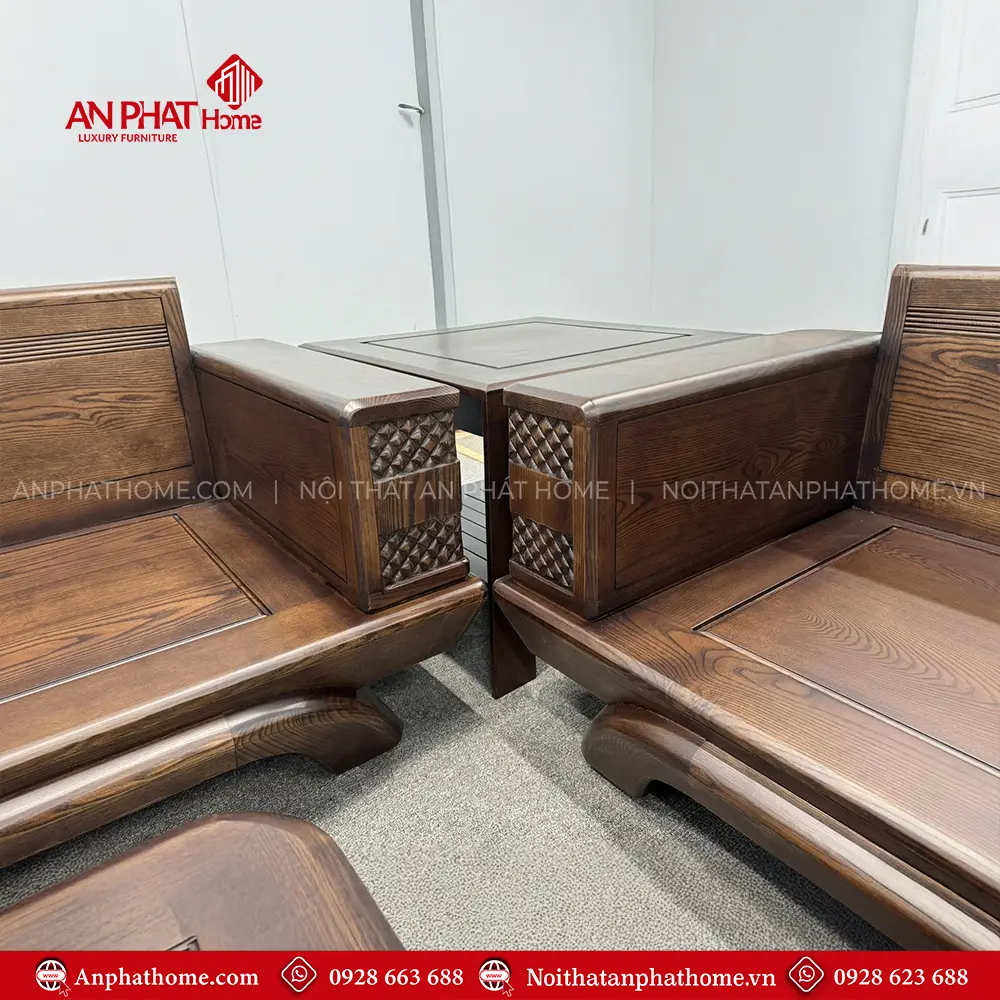 Bộ Bàn Ghế Phòng Khách Sofa Gỗ Sồi Cao Cấp F-1348 9 Bộ Bàn Ghế Phòng Khách Sofa Gỗ Sồi Cao Cấp F-1348