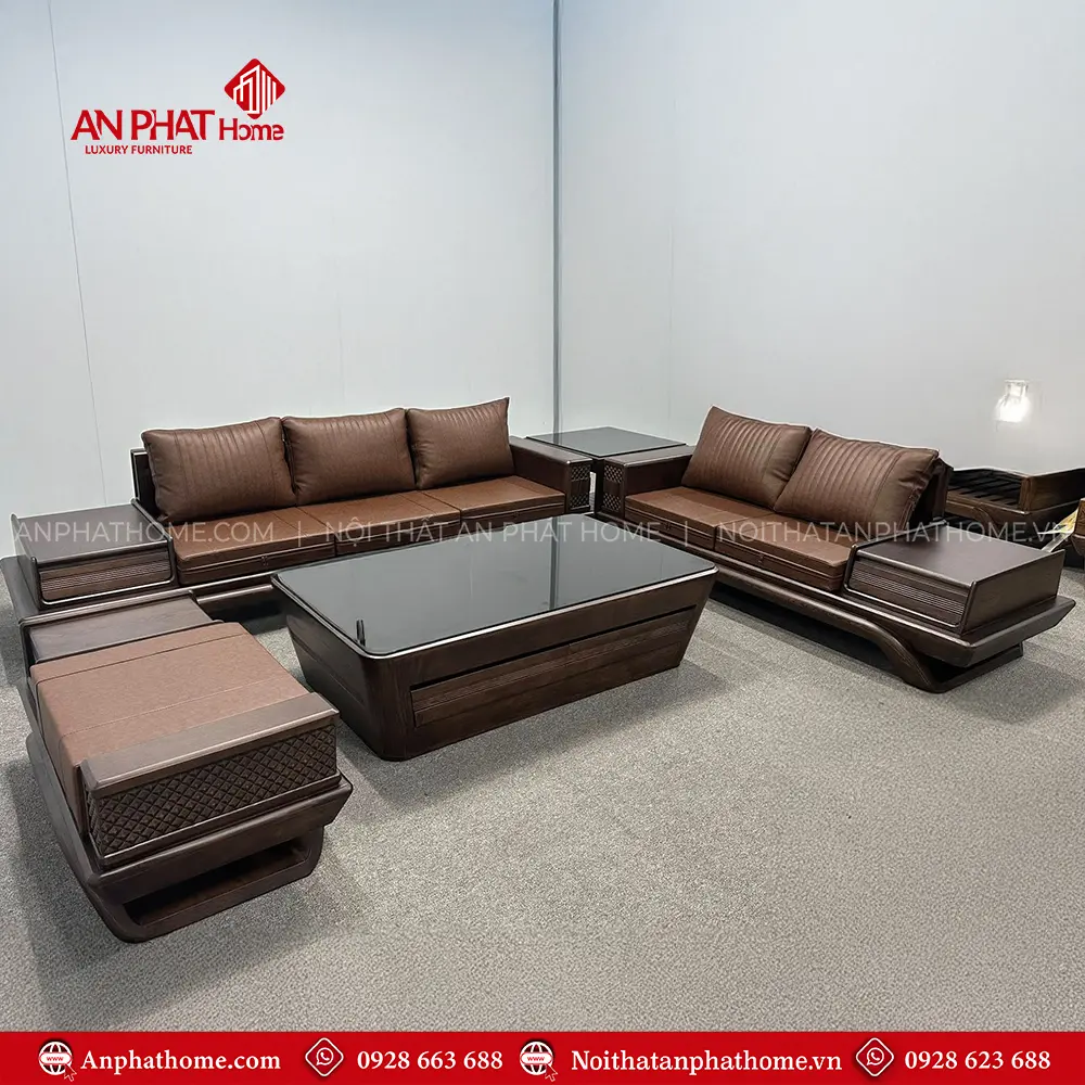 Bộ Bàn Ghế Phòng Khách Sofa Gỗ Sồi Cao Cấp F-1348 8 Bộ Bàn Ghế Phòng Khách Sofa Gỗ Sồi Cao Cấp F-1348