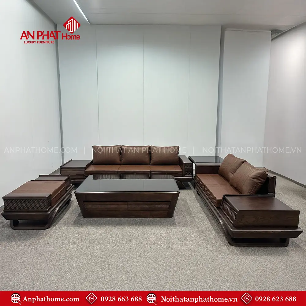 Bộ Bàn Ghế Phòng Khách Sofa Gỗ Sồi Cao Cấp F-1348 7 Bộ Bàn Ghế Phòng Khách Sofa Gỗ Sồi Cao Cấp F-1348