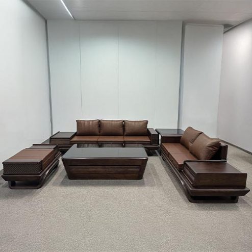 Bộ Bàn Ghế Phòng Khách Sofa Gỗ Sồi Cao Cấp F-1348
