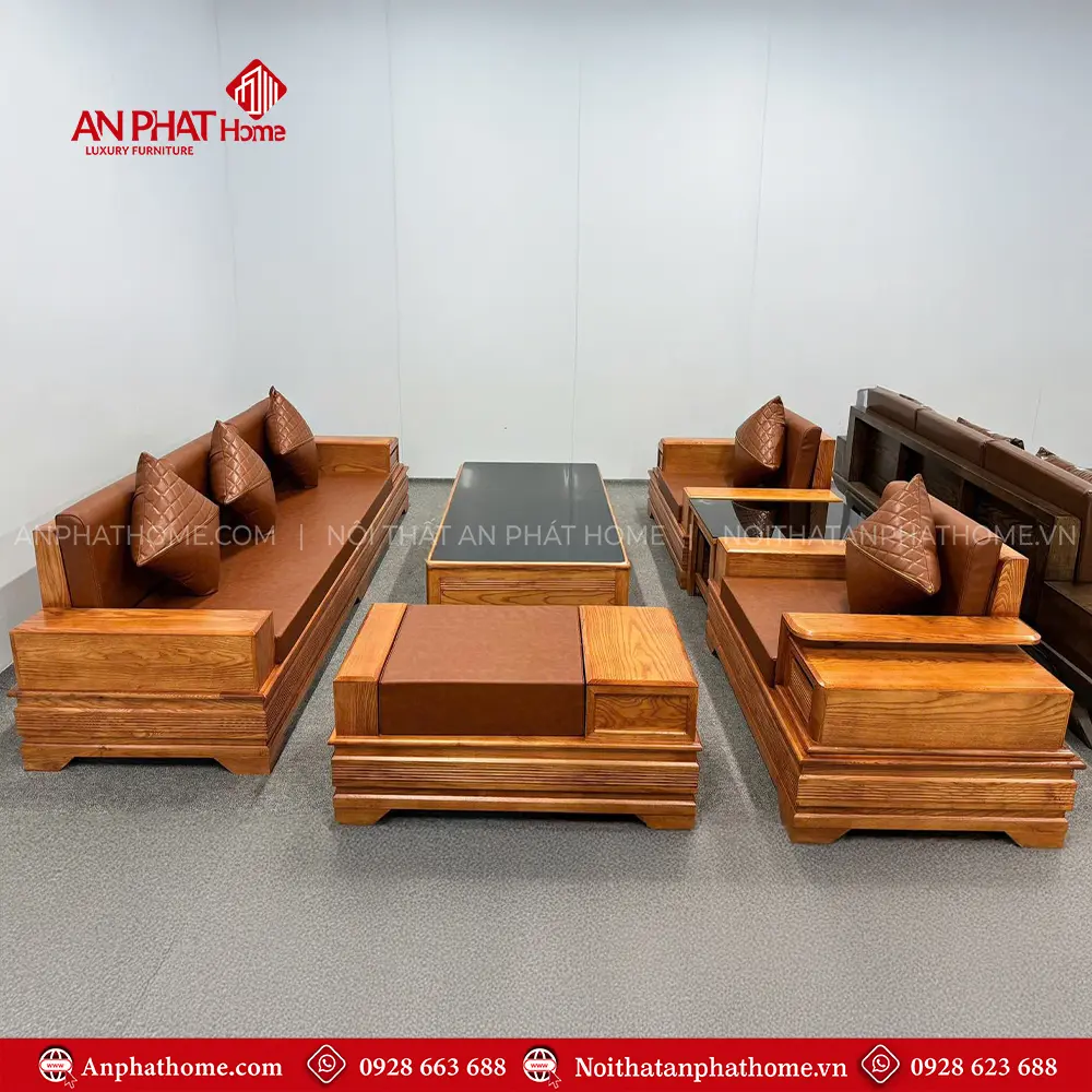Bộ Bàn Ghế Phòng Khách Sofa Gỗ Sồi Hiện Đại F-1361 9 Bộ Bàn Ghế Phòng Khách Sofa Gỗ Sồi Hiện Đại F-1361