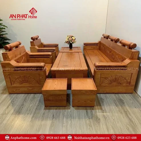 Bộ Bàn Ghế Salon Gỗ Sồi Sang Trọng F-1333