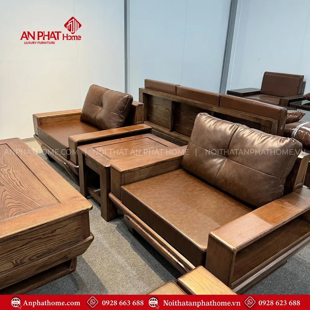 Bộ Bàn Ghế Sofa Gỗ Phòng Khách Gỗ Sồi Đẹp F-1358 8 Bộ Bàn Ghế Sofa Gỗ Phòng Khách Gỗ Sồi Đẹp F-1358