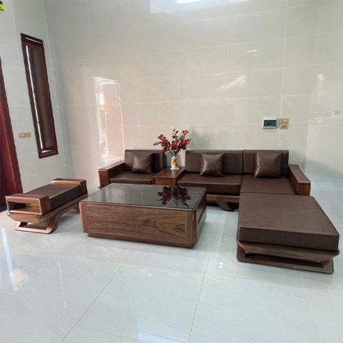 Bộ Bàn Ghế Sofa Gỗ Sồi Nga Sơn Màu Óc Chó Đẹp F-1342