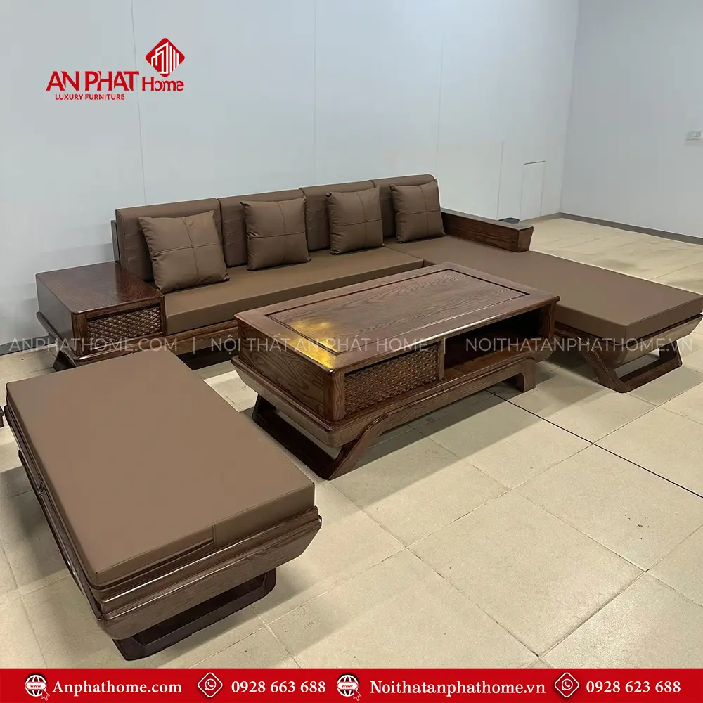 Bộ Bàn Ghế Sofa Góc Gỗ Sồi Hiện Đại F-1352 5 Bộ Bàn Ghế Sofa Góc Gỗ Sồi Hiện Đại F-1352