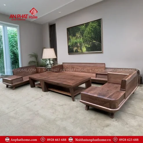Bộ Bàn Ghế Sofa Phòng Khách Gỗ Óc Chó Cao Cấp F-1335