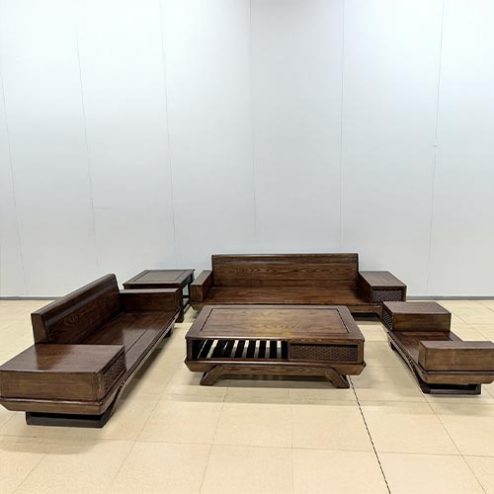 Bộ Bàn Ghế Sofa Văng Gỗ Sồi Lau Màu Óc Chó F-1343