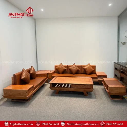 Bộ Sofa Bàn Trà Đẹp Gỗ Sồi Nga Hiện Đại F-1356