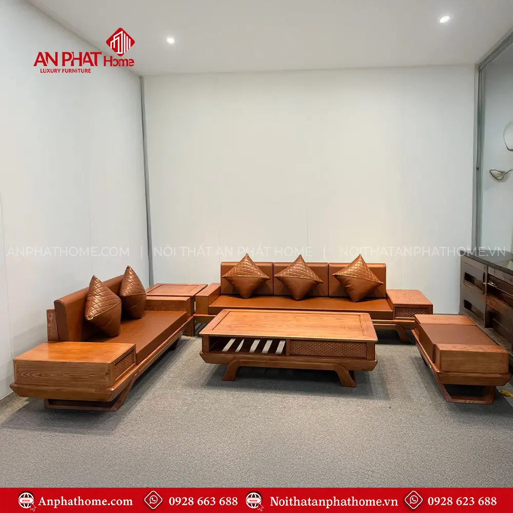 Bộ Sofa Bàn Trà Đẹp Gỗ Sồi Nga Hiện Đại F-1356 3 Bộ Sofa Bàn Trà Đẹp Gỗ Sồi Nga Hiện Đại F-1356