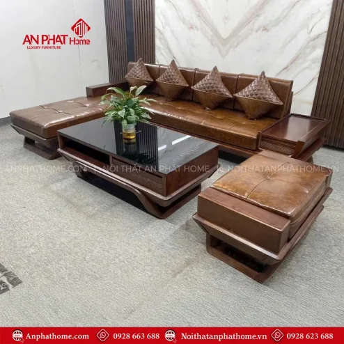 Bộ Sofa Gỗ Sồi Nga Mẫu Chữ L Sang Trọng F-1345