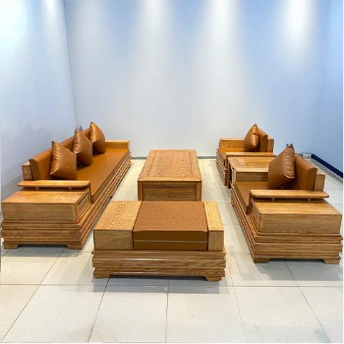 Mẫu Bàn Ghế Sofa Phòng Khách Gỗ Sồi Hiện Đại F-1373