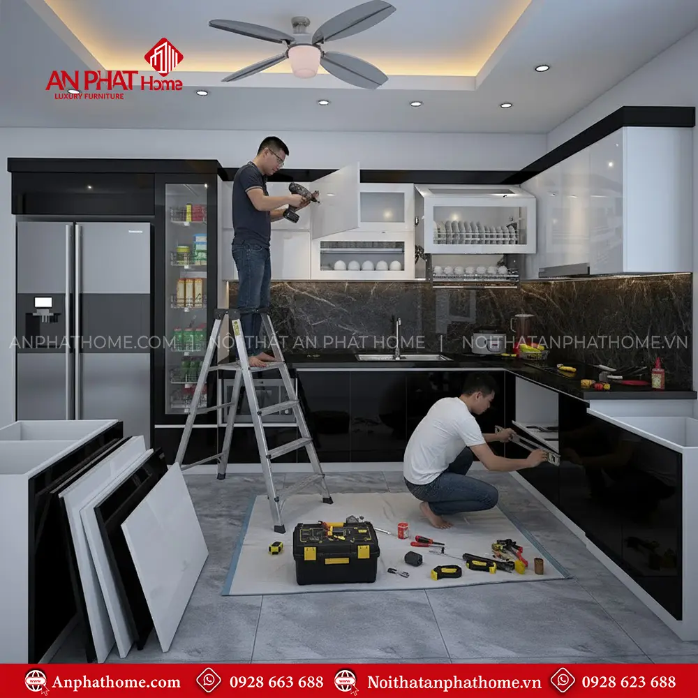 Mẫu Tủ Bếp Chữ L Thiết Kế Sang Trọng TB-911 9 Mẫu Tủ Bếp Chữ L Thiết Kế Sang Trọng TB-911