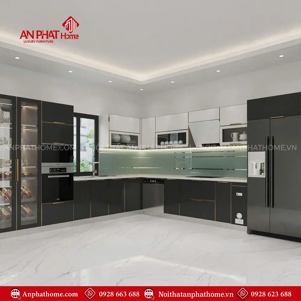 Mẫu Tủ Bếp Đẹp Hiện Đại Khung Inox Cánh Kính TB-1010 3 Mẫu Tủ Bếp Đẹp Hiện Đại Khung Inox Cánh Kính TB-1010