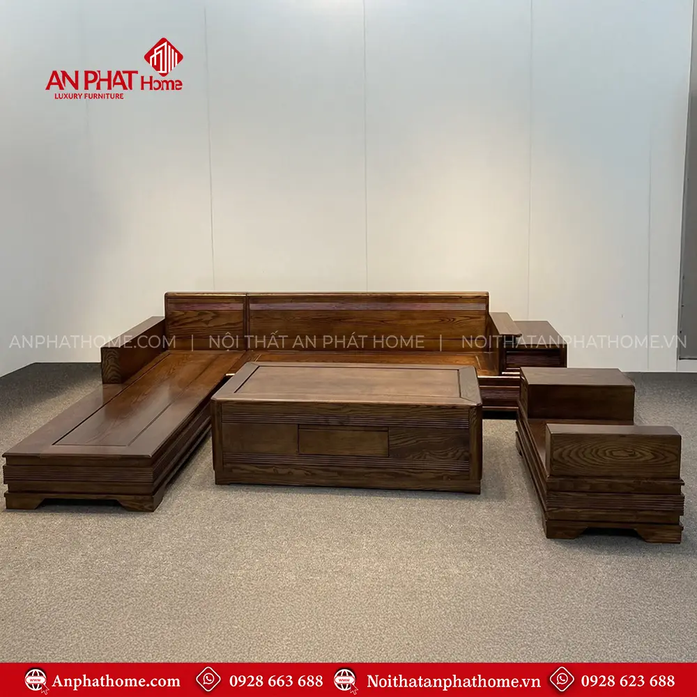 Sofa Góc Phòng Khách Gỗ Sồi Nga Hiện Đại F-1366 3 Sofa Góc Phòng Khách Gỗ Sồi Nga Hiện Đại F-1366