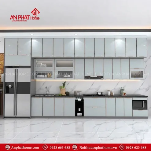 Tủ Bếp Cao Cấp Cánh Kính Khung Inox 304 TB-975