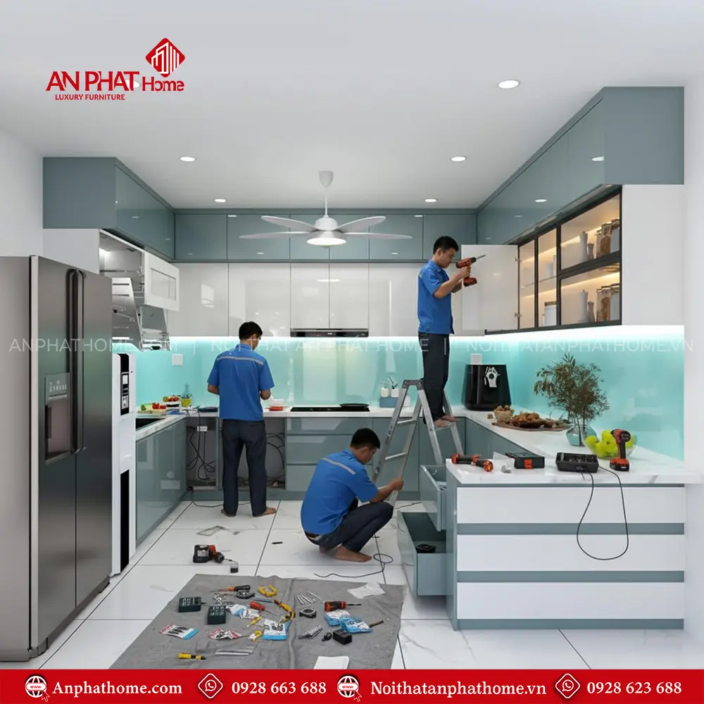 Tủ Bếp Đẹp Cánh Kính Sang Trọng TB-933 11 Tủ Bếp Đẹp Cánh Kính Sang Trọng TB-933