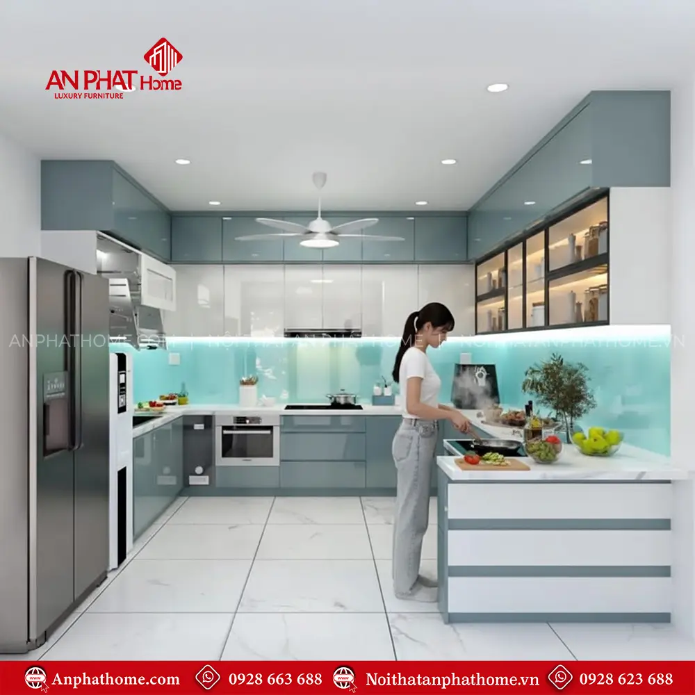 Tủ Bếp Đẹp Cánh Kính Sang Trọng TB-933 10 Tủ Bếp Đẹp Cánh Kính Sang Trọng TB-933