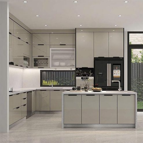 Tủ Bếp Hiện Đại Cánh Kính Khung Inox TB-998