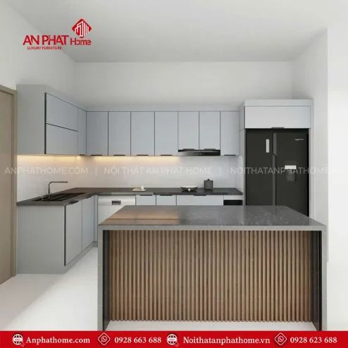 Tủ Bếp Hiện Đại Đẹp Inox Cánh Kính TB-990
