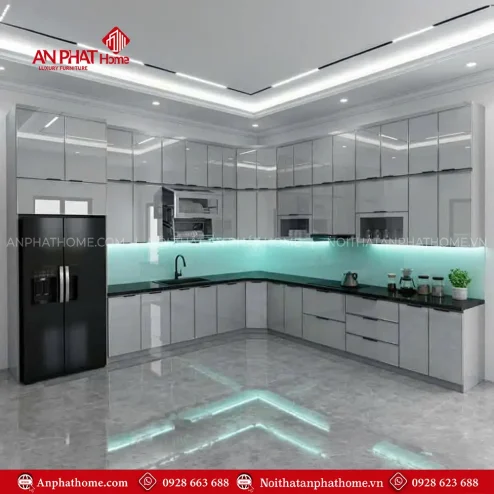 Tủ Bếp Hiện Đại Inox Cánh Kính Cao Cấp TB-960