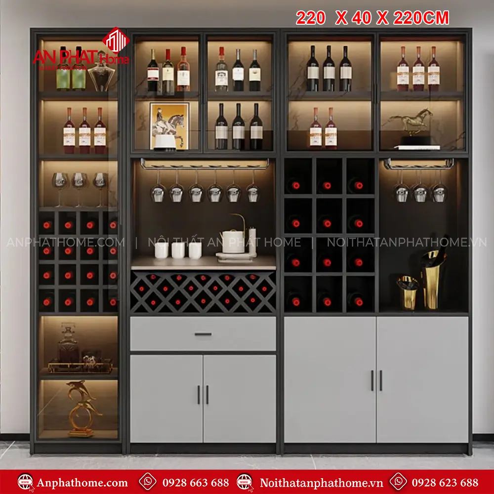 Tủ Rượu Cánh Kính Gỗ MDF T-5355 12 Tủ Rượu Cánh Kính Gỗ MDF T-5355