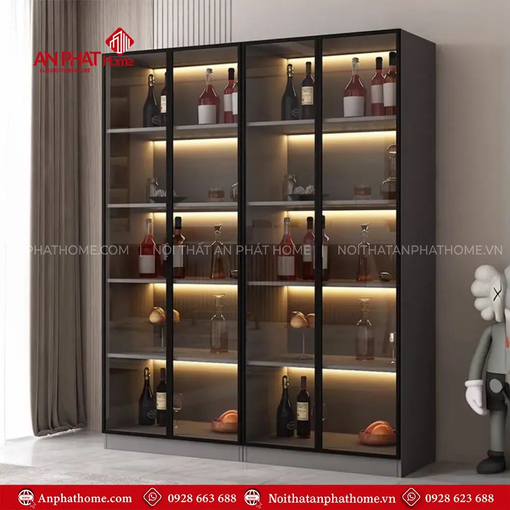 Tủ Rượu Gỗ MDF Cánh Kính Cao Cấp T-5344 11 Tủ Rượu Gỗ MDF Cánh Kính Cao Cấp T-5344