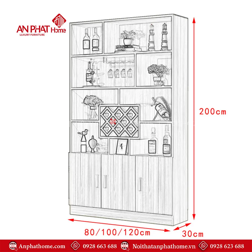 Tủ Rượu Hiện Đại Gỗ MDF T-5325 9 Tủ Rượu Hiện Đại Gỗ MDF T-5325
