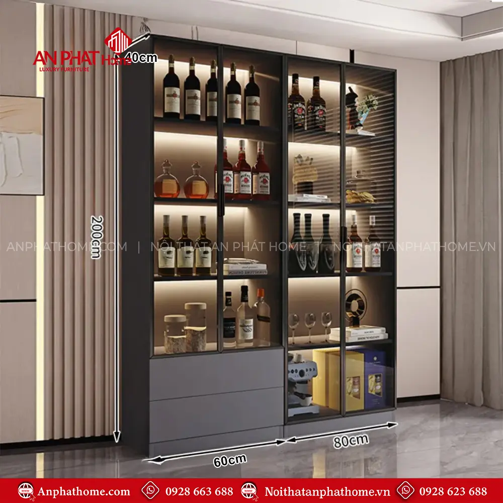 Tủ Rượu Phòng Khách Cánh Kính Sang Trọng T-5353 14 Tủ Rượu Phòng Khách Cánh Kính Sang Trọng T-5353