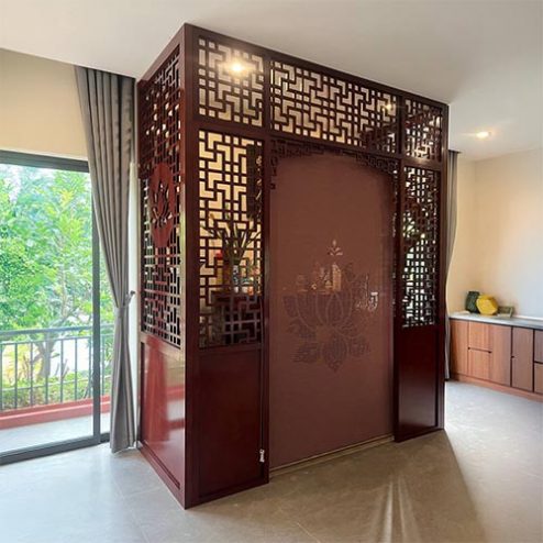 Vách Ngăn Bàn Thờ Chung Với Phòng Khách Gỗ MDF VN-4438